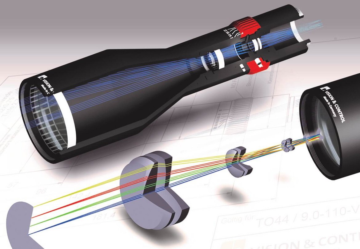 Optics cross section with technical drawing