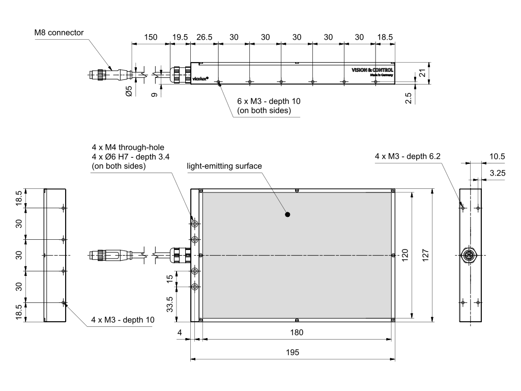 Dimensional drawing in mm