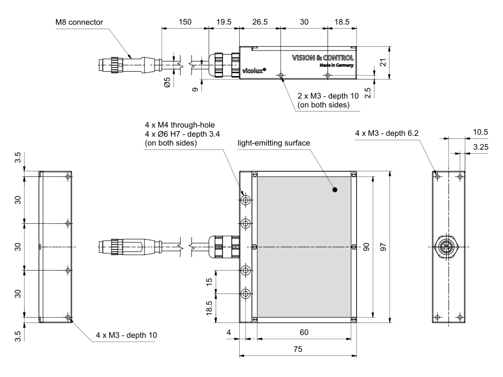 Dimensional drawing in mm