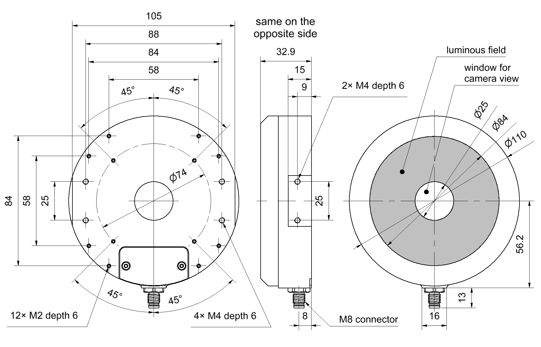 Dimensional drawing in mm