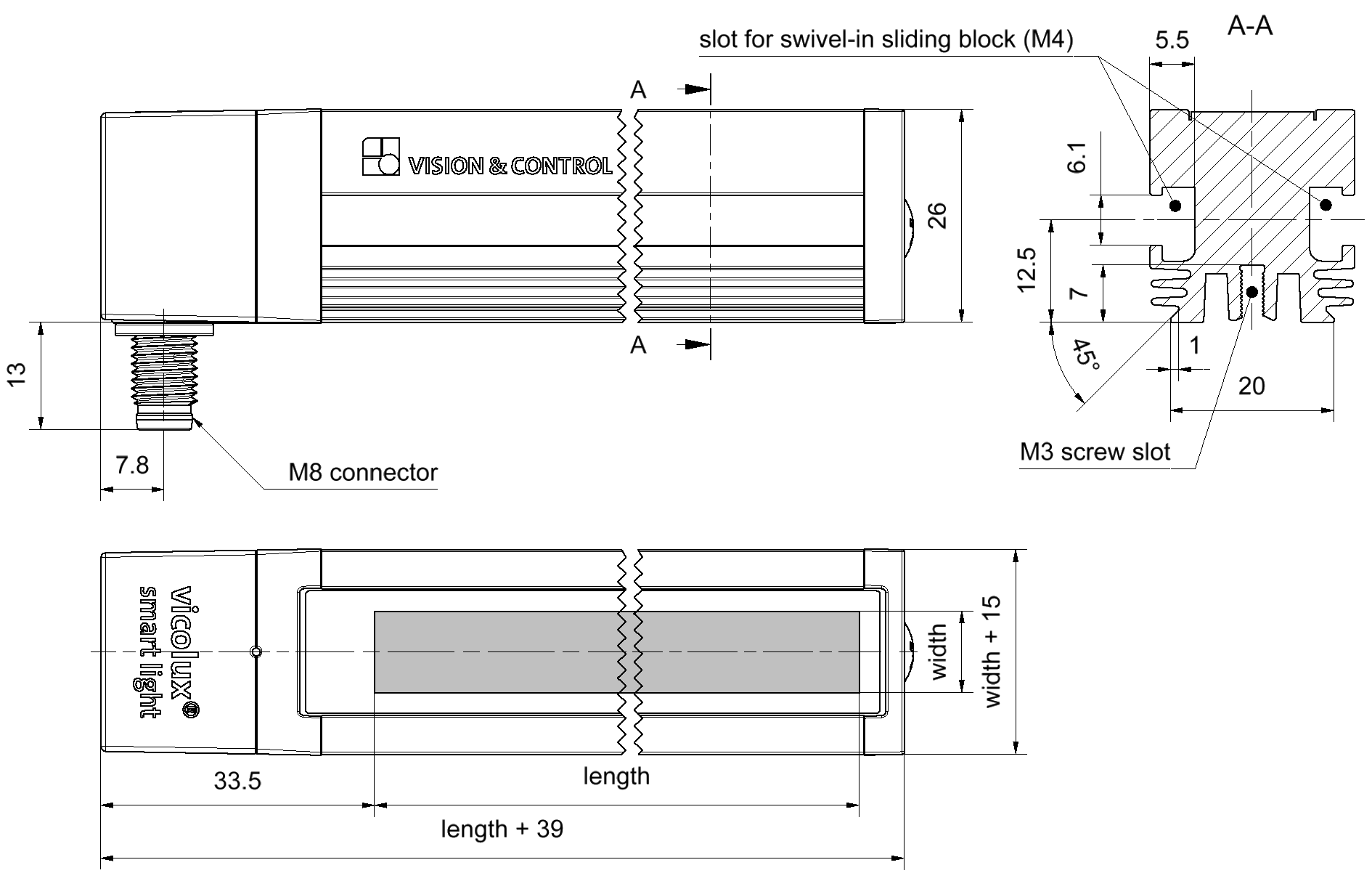 Maßzeichnung in mm: length = 30 mm; width = 10 mm