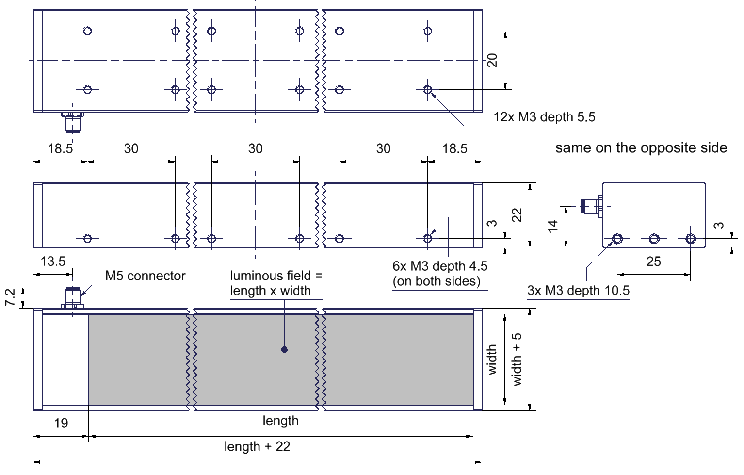 Maßzeichnung in mm: length = 360 mm; width = 30 mm