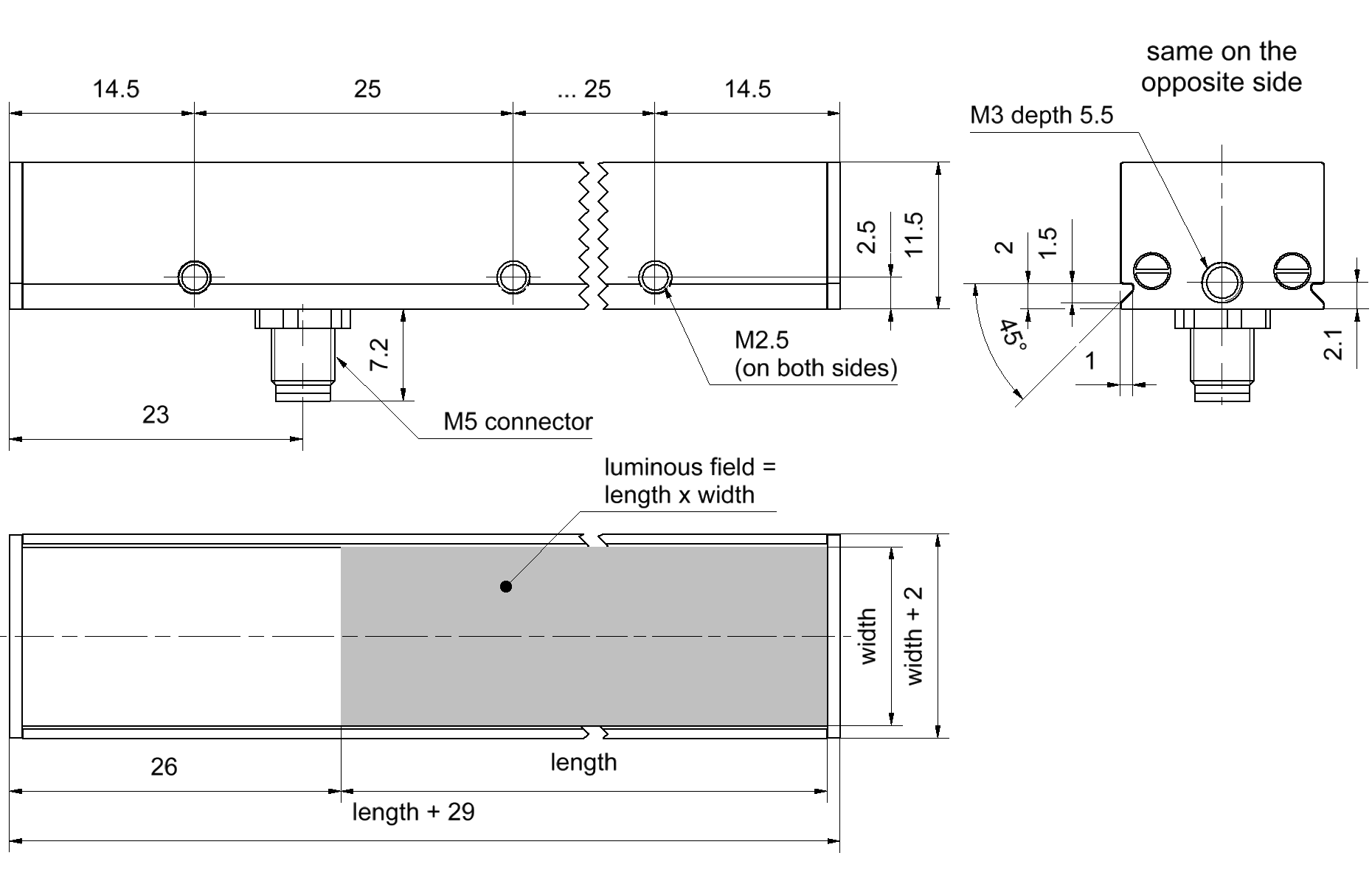 Maßzeichnung in mm: length = 150 mm; width = 14 mm