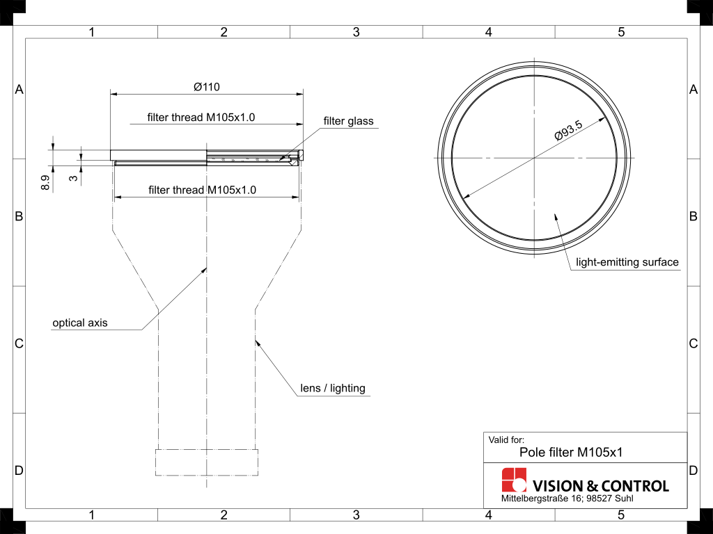 Module Filter Drawing Polarising Filter - Pole filter M105x1
