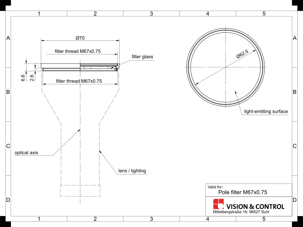 Module Filter Drawing Polarising Filter - Pole filter M67x0.75