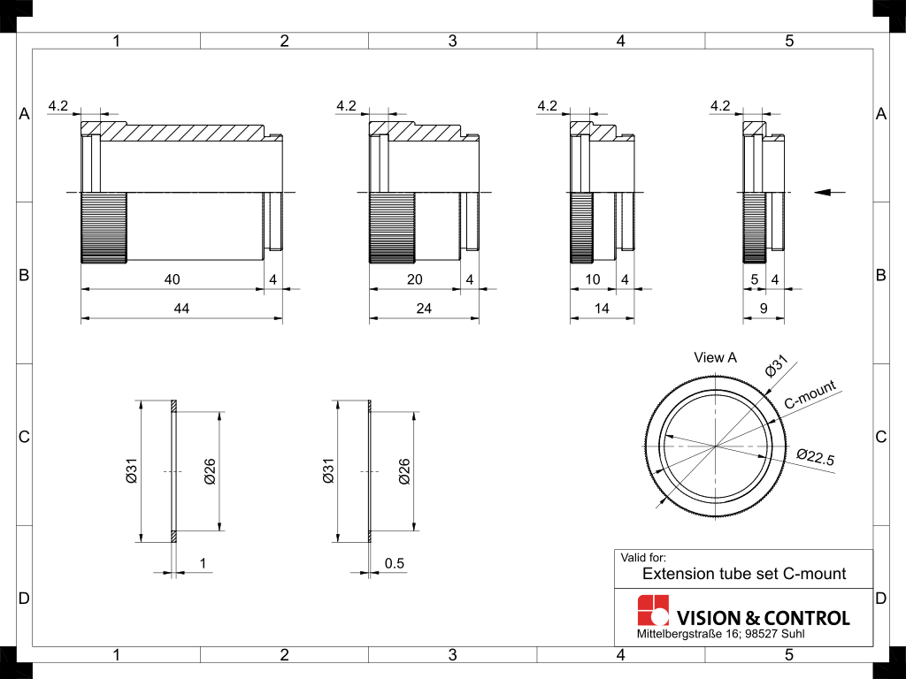 Details about   VS technology SV-EXR extension tube C mount 10 20 40 mm 