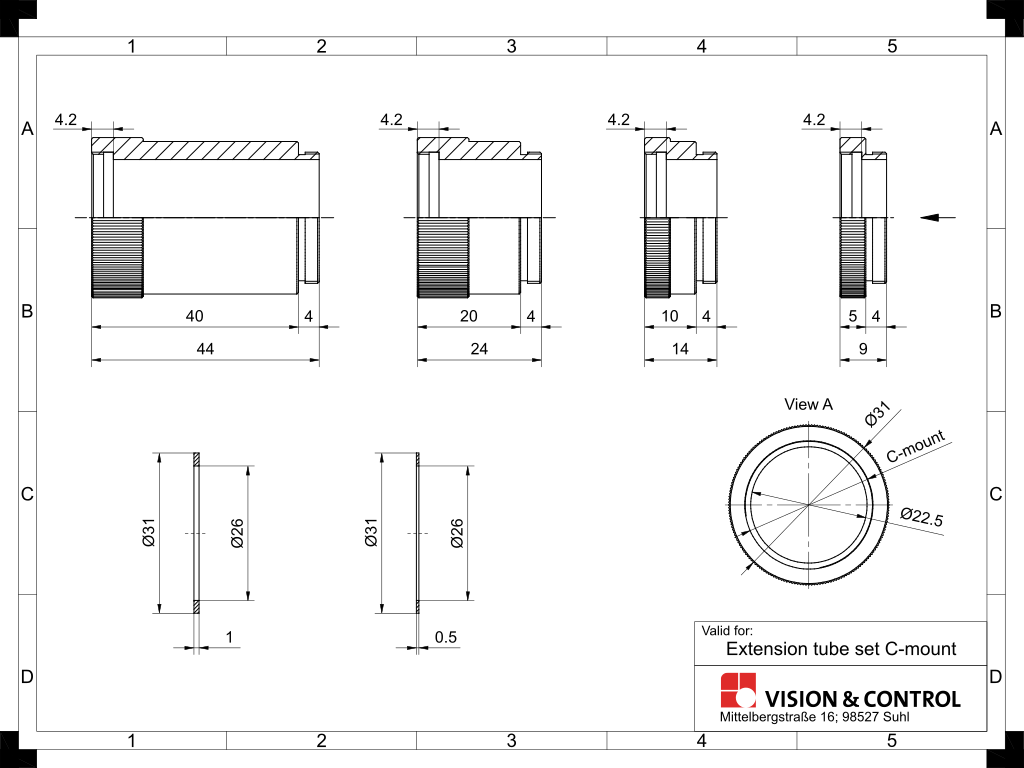 Dimensional drawing in mm